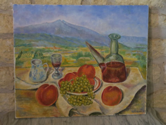 Vente aux enchères RIVIERE.  "nature morte aux fruits"  Huile sur toile signée en bas à d