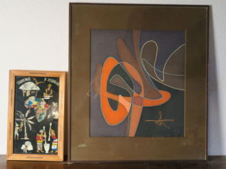 Vente aux enchères Ecole française Xxème. Technique mixte "composition abstraite". Encadr