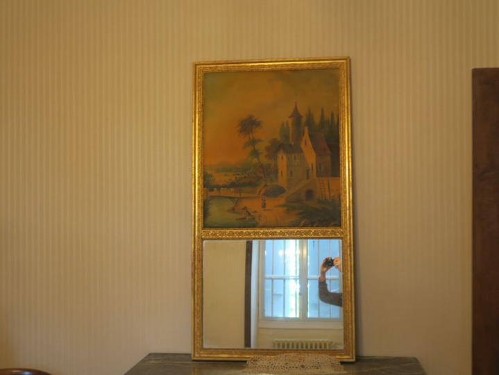 Trumeau Napoléon III en bois et stuc doré orné d'une huile sur toile "