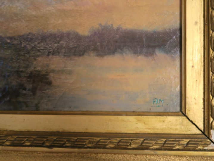 Ecole française Xxème.  "vue du bosquet". huile sur toile monogrammée 