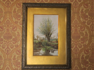 Vente aux enchères ALLONGE. "Paysages lacustres". Paire d'aquarelles signées en bas à gau