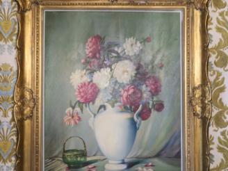 Vente aux enchères LACOMTE. "nature morte aux bouquets".  Huile sur toile signée en bas à