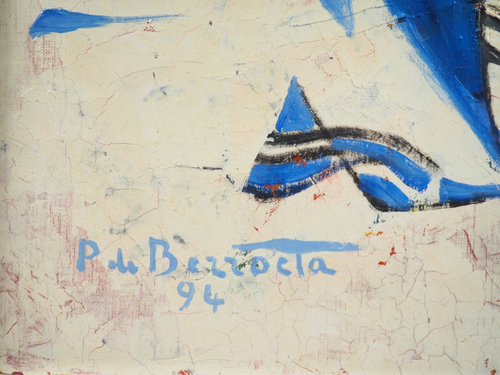 Pierre de BERROETA. "Composition" Huile sur toile, signée en bas à gau