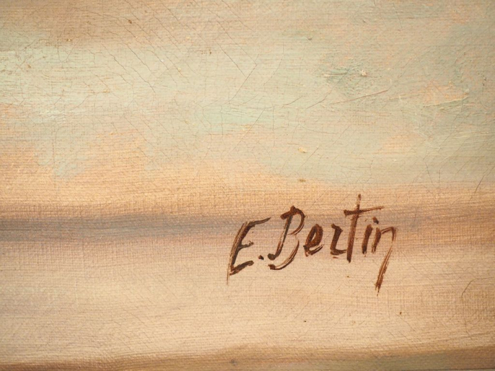 E. BERTIN.  "nature morte au bouquet de fleurs". Huile sur toile, sign