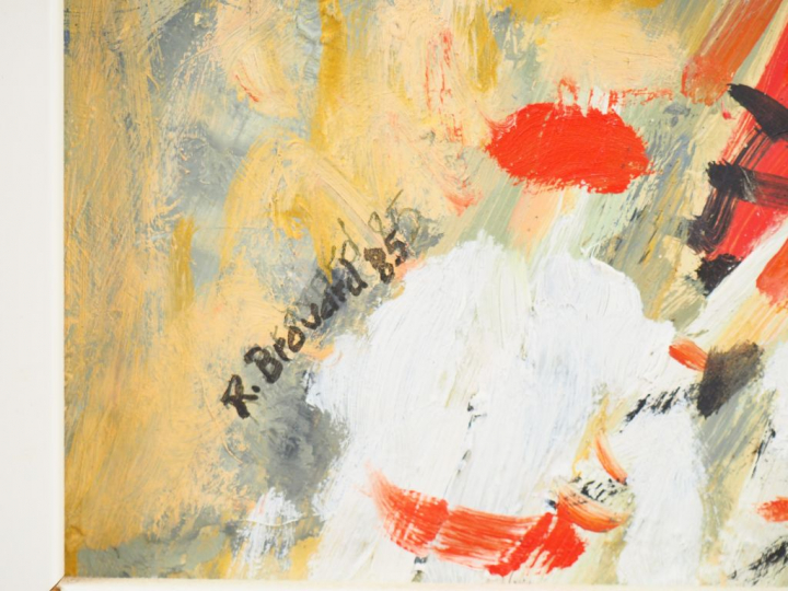 BRAVARD.  "Procession au Pays Basque" Huile sur carton, signée en bas 
