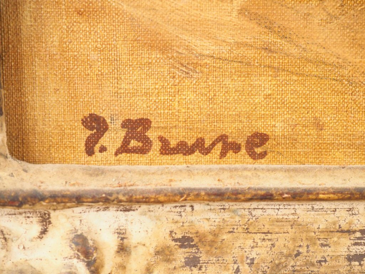 Pierre BRUNE. "Nature morte aux fruits". Huile sur toile, signée en ba