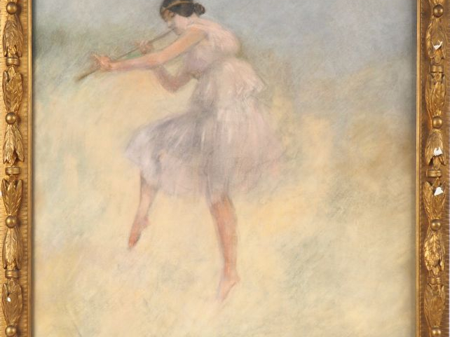 Pierre CARRIER-BELLEUSE. "La joueuse de flute".  Pastel, signé en bas 