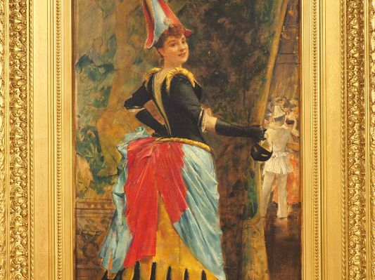 Léon COMMERE. "Jeune fille au bal masqué". Huile sur toile, signée en 