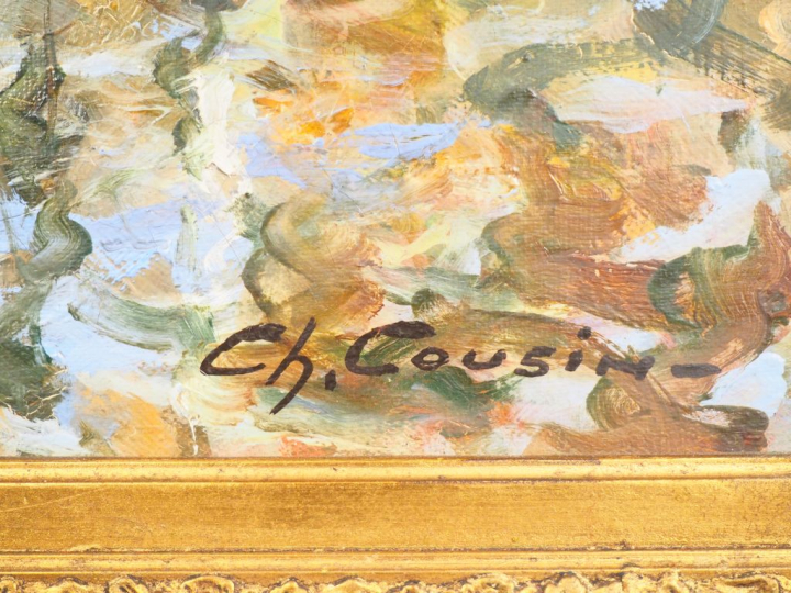 Charles COUSIN.  "Canal à Venise". Huile sur toile, signée en bas à dr