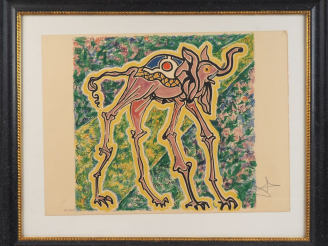 Vente aux enchères Salvador DALI.  "L'éléphant rose" Lithographie en couleurs signée, num