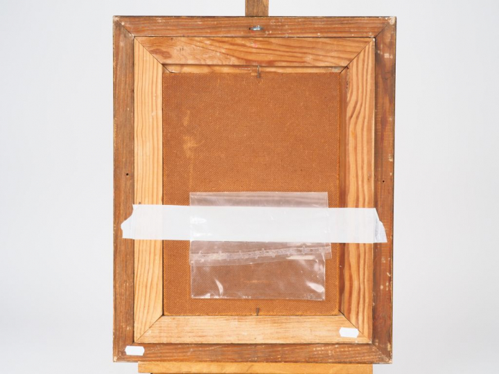 Jean Gabriel DOMERGUE. "la loge" Huile sur panneau, signée en bas à dr