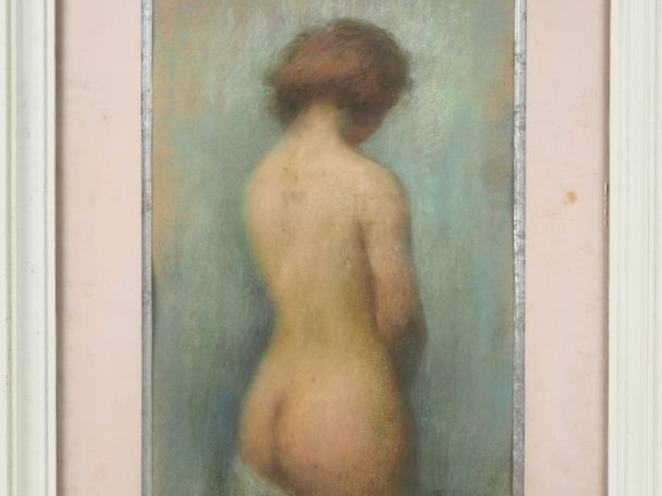 E. FERRIER.  "Nue de dos". Pastel, signé en bas à droite et daté 1939 