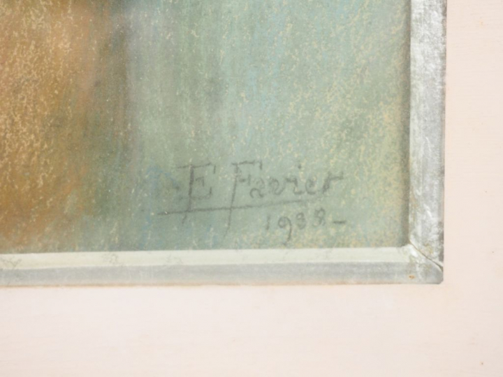 E. FERRIER.  "Nue de dos". Pastel, signé en bas à droite et daté 1939 