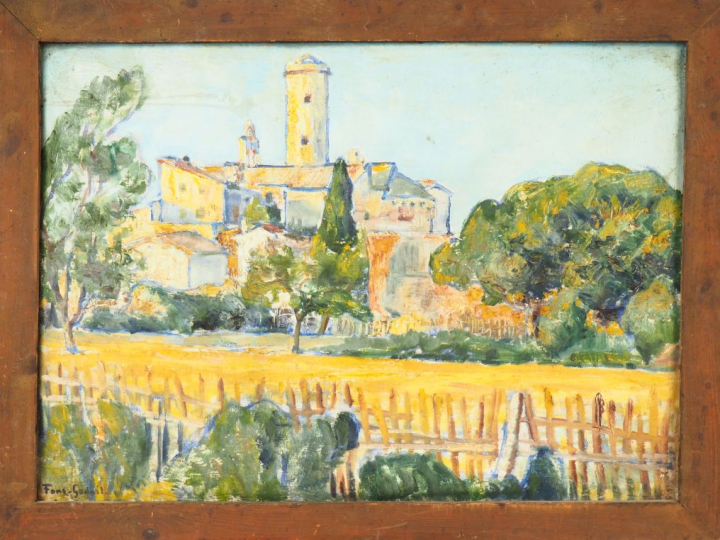 André FONS GODAIL.  "Village catalan". Huile sur toile, signée en bas 