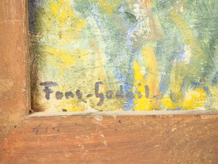 André FONS GODAIL.  "Village catalan". Huile sur toile, signée en bas 