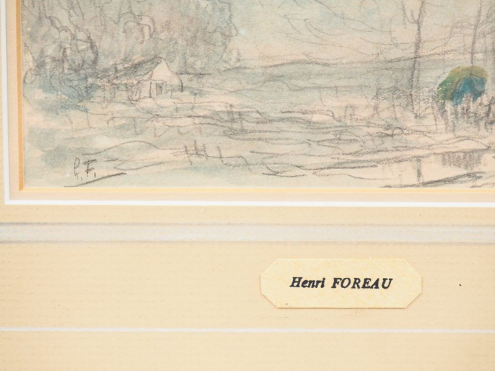 Henri FOREAU. "Paysage". Dessin, monogrammé en bas à gauche. Dim. 10 x