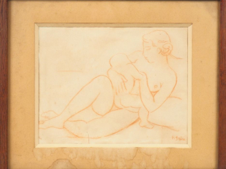 Vente aux enchères Henri FRERE. "Maternité". Dessin à la sanguine, signé en bas à droite 