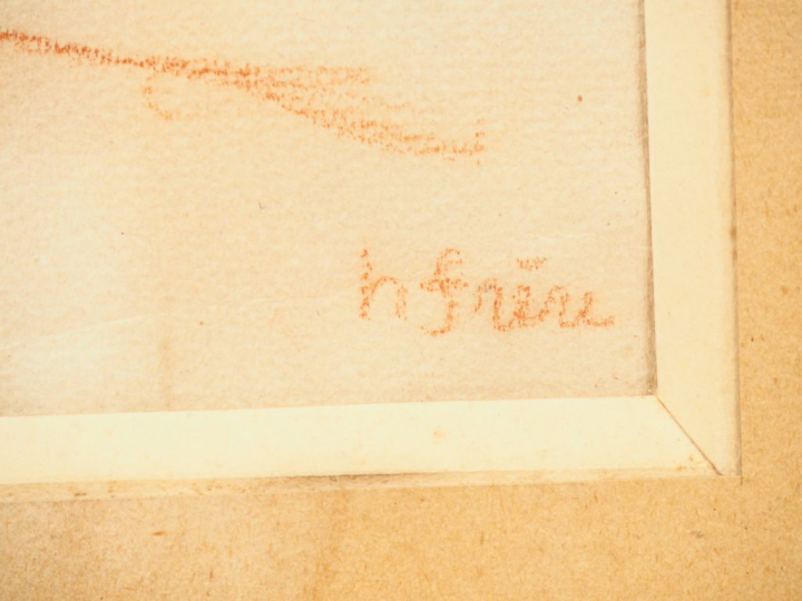 Henri FRERE. "Maternité". Dessin à la sanguine, signé en bas à droite 