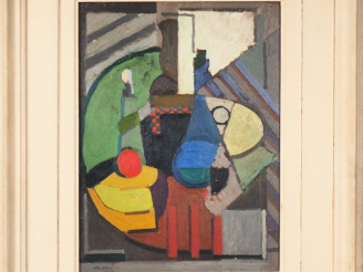 Vente aux enchères Albert GLEIZES (1881-1953) "Nature morte aux bouteilles, 1916" Huile s