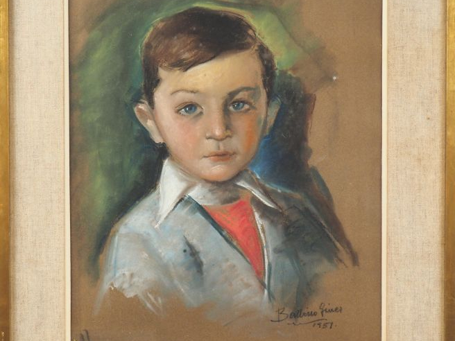 Balbino GINER. "Portrait de jeune garçon". Pastel, signé en bas à droi