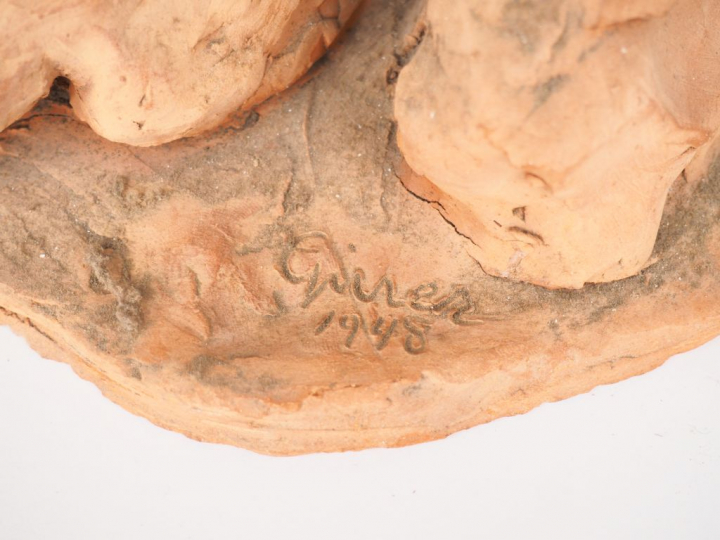 Balbino GINER.  "Femme nue assise"  Sculpture en terre cuite  Signée e