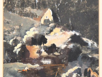 Vente aux enchères David GODBOLD. "paysage animé" Gouache signature et cachet de l'atelie