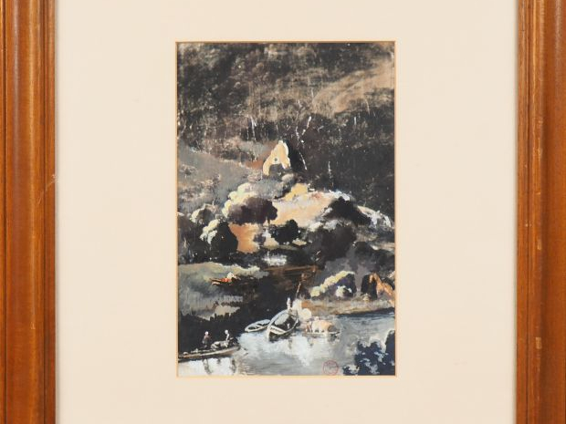 David GODBOLD. "paysage animé" Gouache signature et cachet de l'atelie