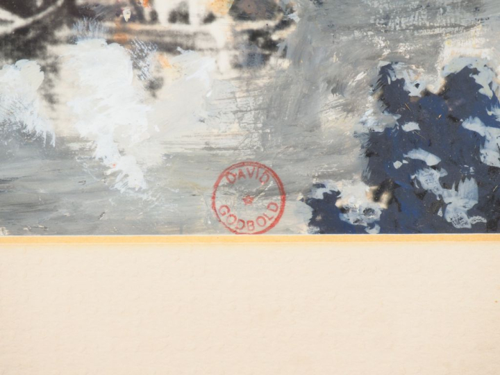 David GODBOLD. "paysage animé" Gouache signature et cachet de l'atelie