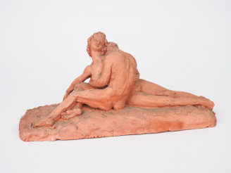 Vente aux enchères Germain GOSSELIN.  "Le couple".  Sculpture en terre cuite  Signée. Dim