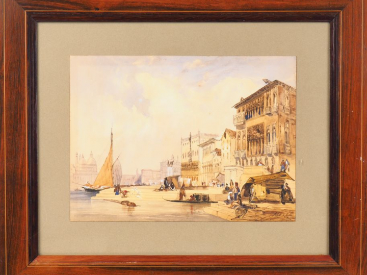 Juliette de GRILLON. "Vue de Venise". Aquarelle, signée en bas à droit
