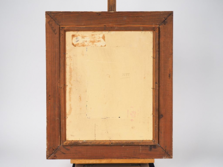 Paul Jean HUGUES. "Le bouquet de dahlias". Huile sur carton, signée en