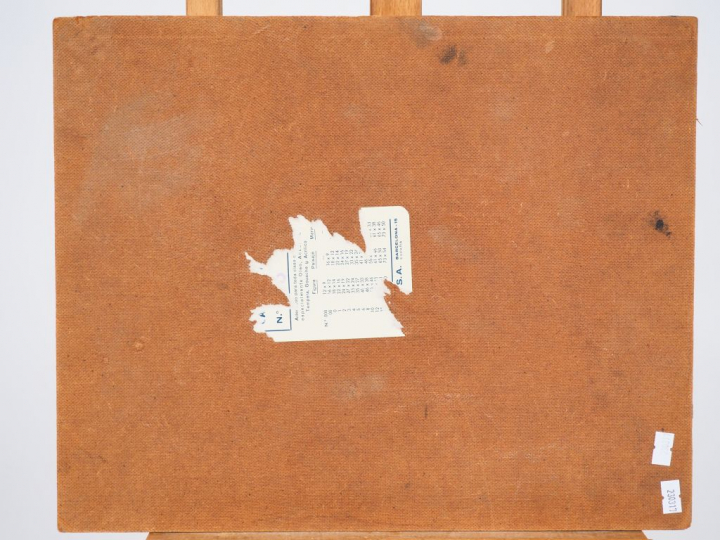 Robert JIRAN. "paysage cubiste" Huile sur carton, signée en bas à gauc