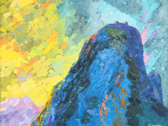 Vente aux enchères René Gaston LAGORRE. " Montségur". Huile sur toile, signée et datée "6