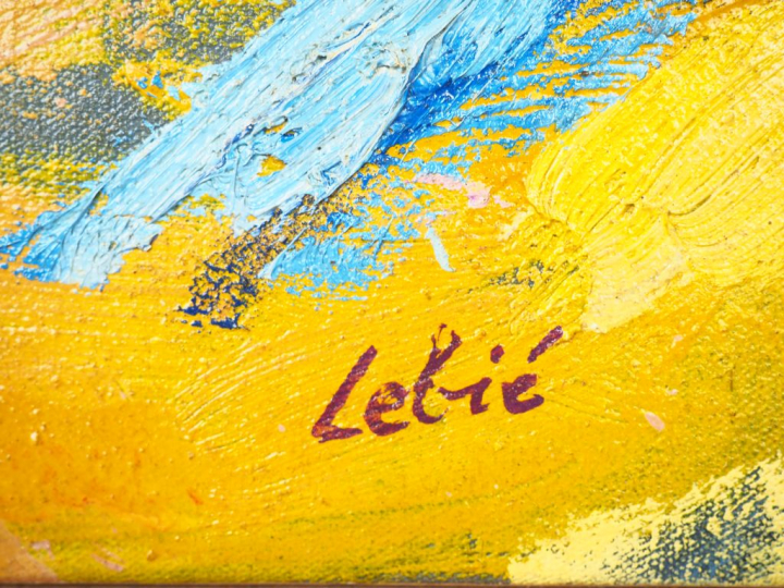 LEBIE. "Vert Laine" . Huile sur toile, signée en bas à droite . Dim. 8