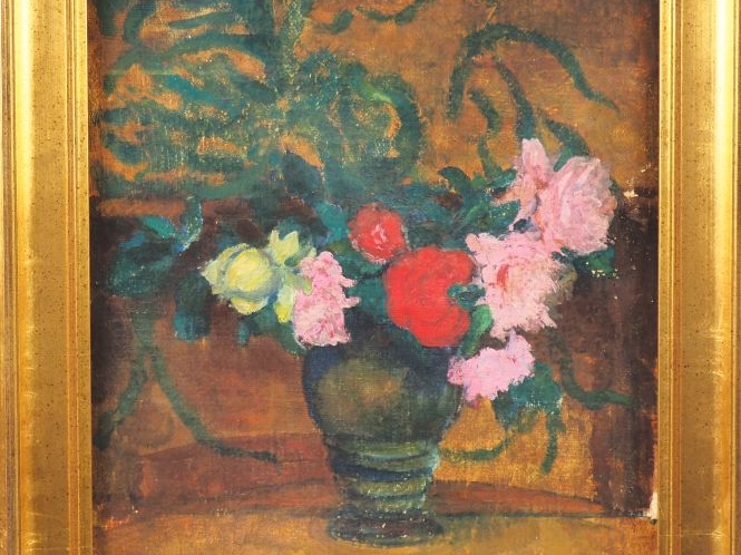 Lucien MAILLOL. "Bouquet de fleurs"  Huile sur toile, signée en bas à 