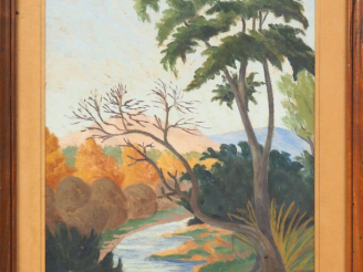 Vente aux enchères Gaspard MAILLOL. "Paysage à la rivière" Gouache, signée en bas à droit