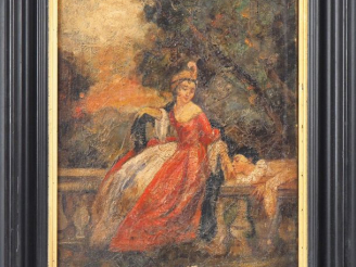 Vente aux enchères Adolphe MONTICELLI.  "Scène galante" Huile sur toile, signée en bas à 