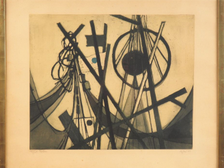 Vente aux enchères NETZE.  "Composition"  Eau forte en couleurs. numérotée 10/150. Dim. 6