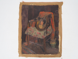 Vente aux enchères Léon PARENT. "nature morte au fauteuil et au cadre" Huile sur toile, s
