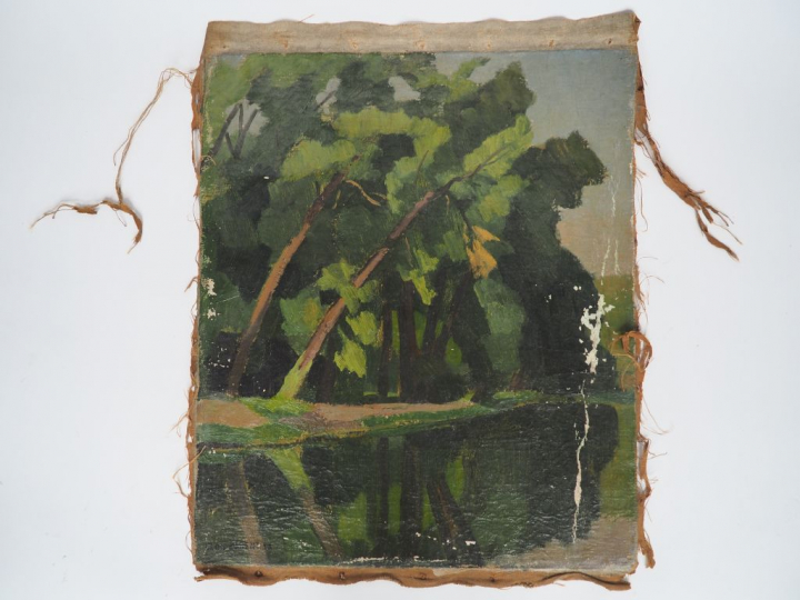 Léon PARENT. "bord de rivière" Huile sur toile, signée en bas à gauche