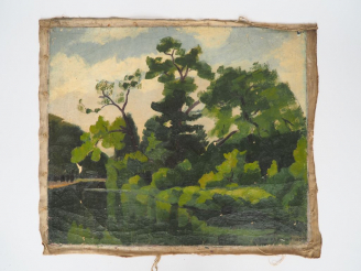 Vente aux enchères Léon PARENT. "paysage lacustre" Huile sur toile, signée en bas à droit