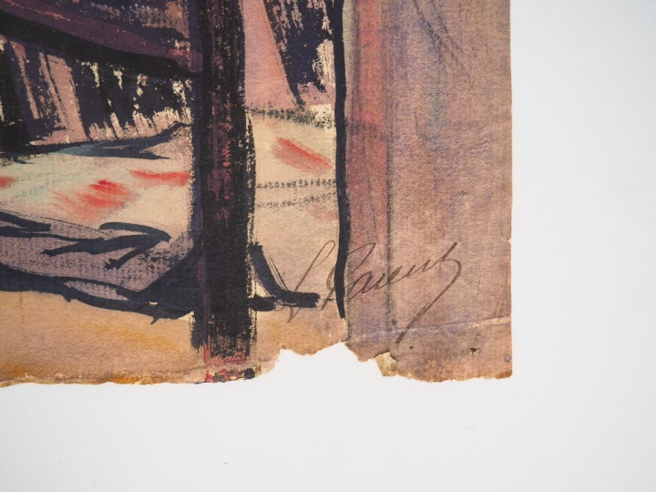 Léon PARENT. "femme à la lecture dans un intérieur" Aquarelle, signée 