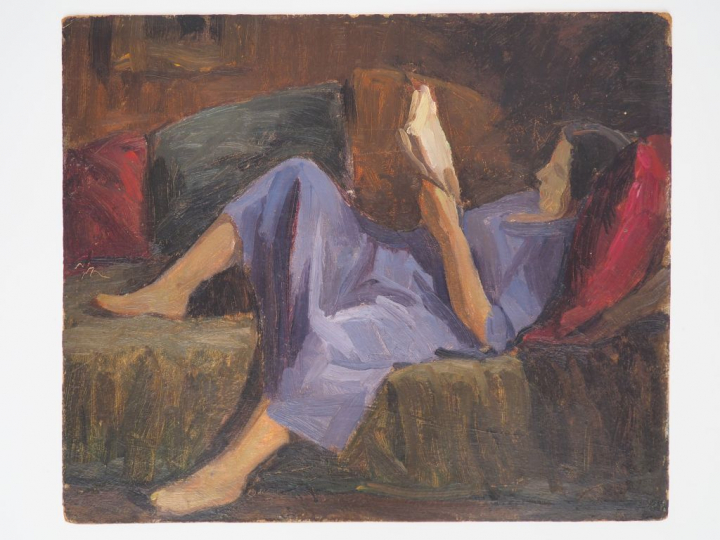 Léon PARENT (attribué à). "femme à la lecture" Huile sur carton Dim. 3