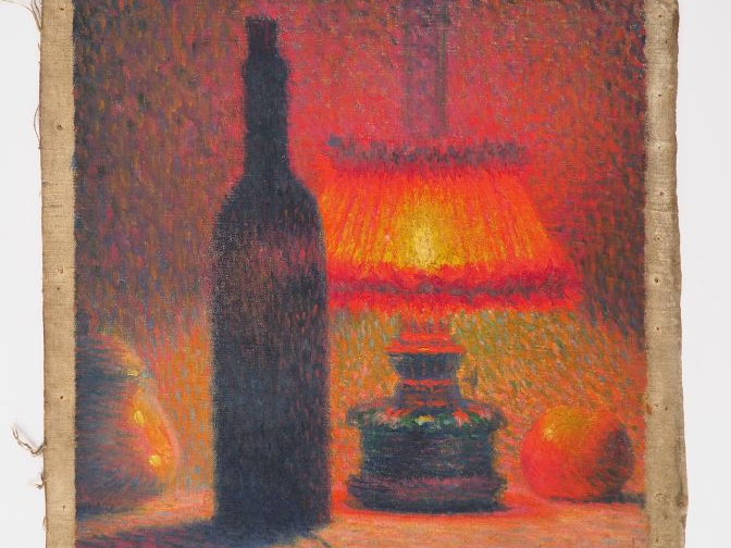 Léon PARENT (attribué à). "nature morte à la lampe à pétrole" Huile su