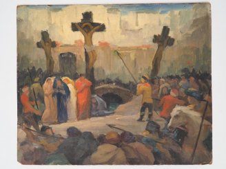 Vente aux enchères Léon PARENT (attribué à). "la crucifixion" Huile sur carton Dim. 35 x 