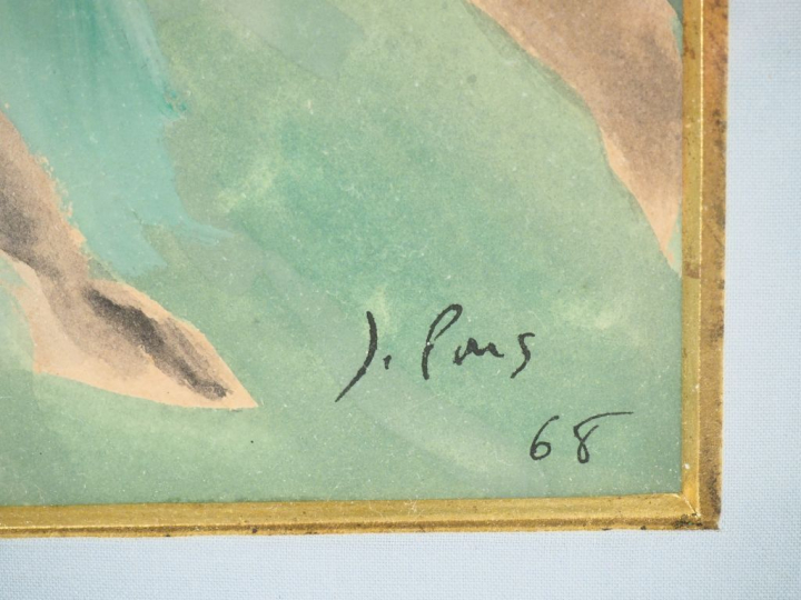 J. PONS. "personnages fantastiques" Aquarelle gouachée, signée en bas 