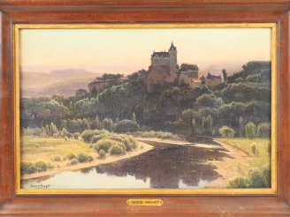 Vente aux enchères Didier POUGET. "le château de Montfort" Huile sur toile signée en bas 