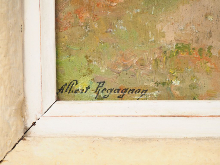 Albert REGAGNON. "Au parc toulousain". Huile sur panneau, signée en ba