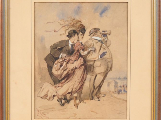 Vente aux enchères RIOU. "l'amant" Aquarelle, signée en bas à gauche et datée 1868 Dim. 2