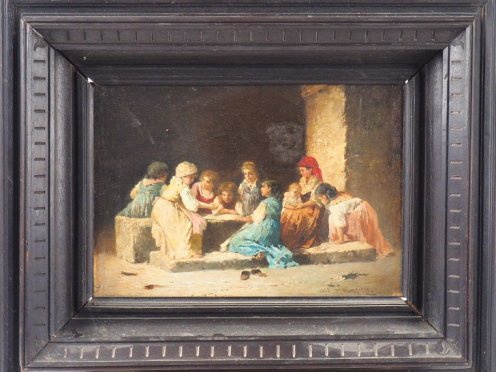 Pasquale RUGGIERO. "Les bambins". Huile sur toile, signée en bas à dro